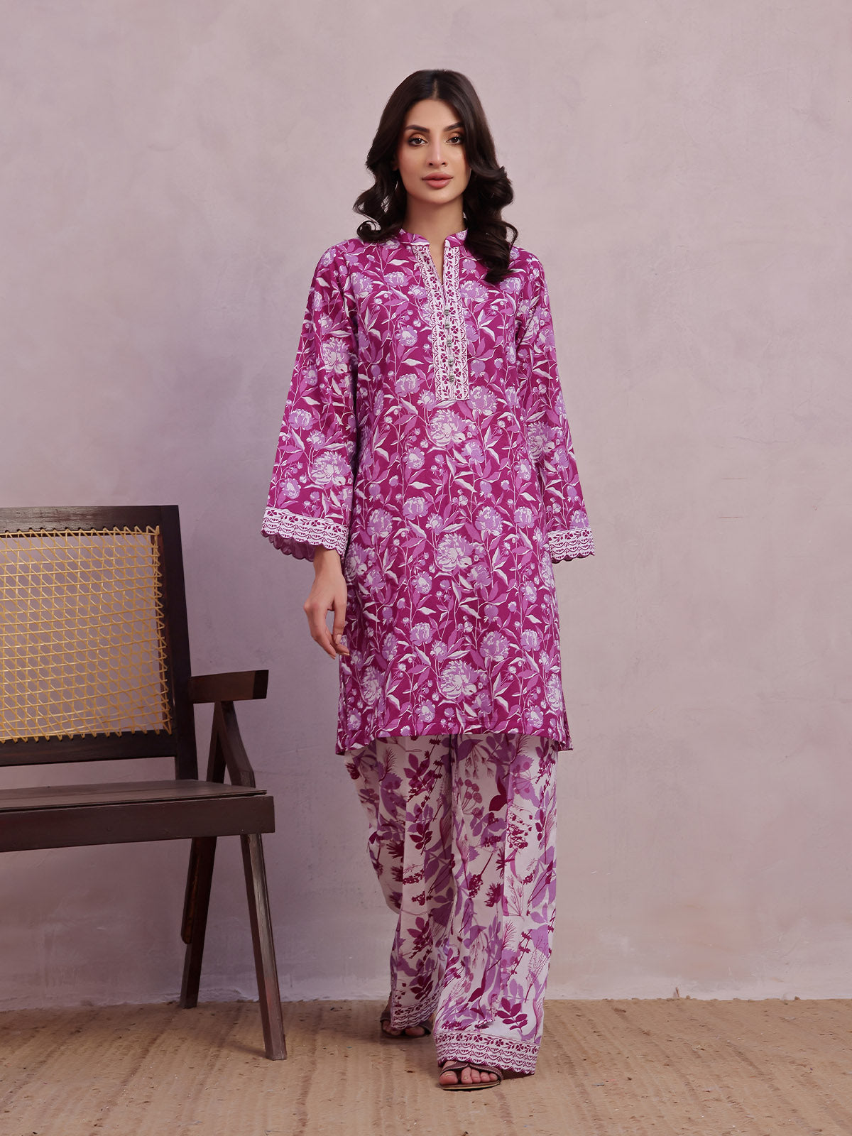 2Pc Printed Pret Shirt Trouser Lawn Magenta - OW2P-2505024