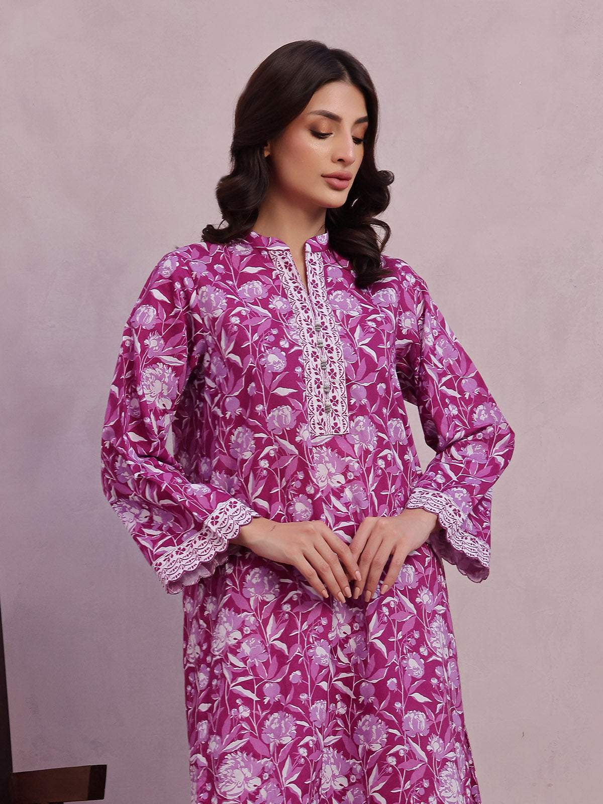 2Pc Printed Pret Shirt Trouser Lawn Magenta - OW2P-2505024