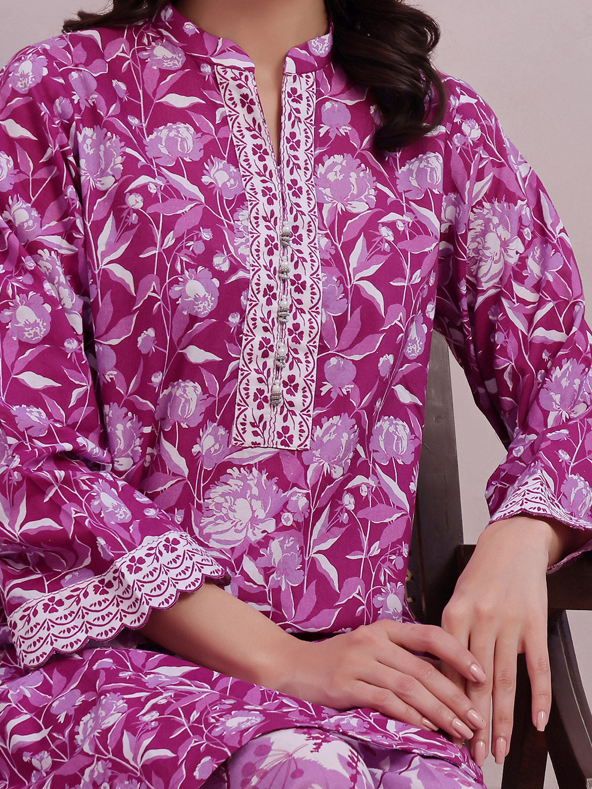 2Pc Printed Pret & Unstitched Shirt Trouser Lawn Magenta