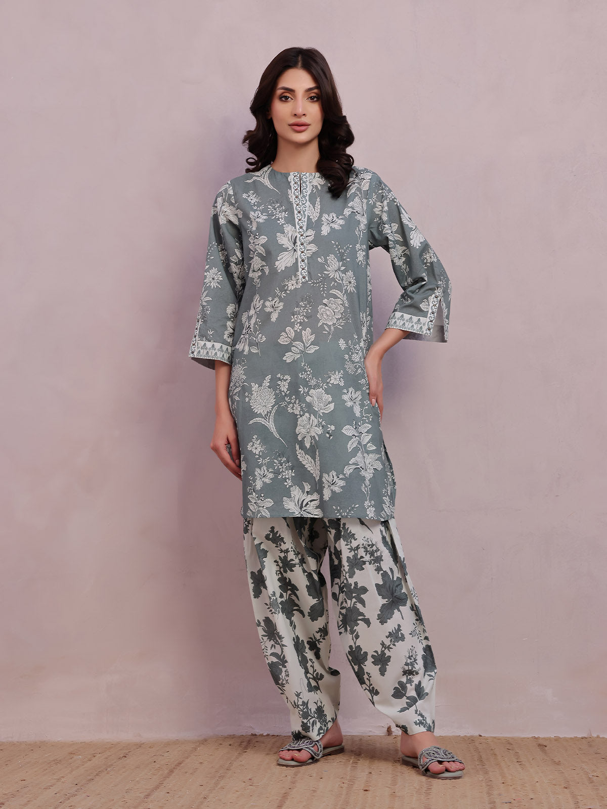 1Pc Printed Pret Kurti Lawn Green - OWKT-2505028
