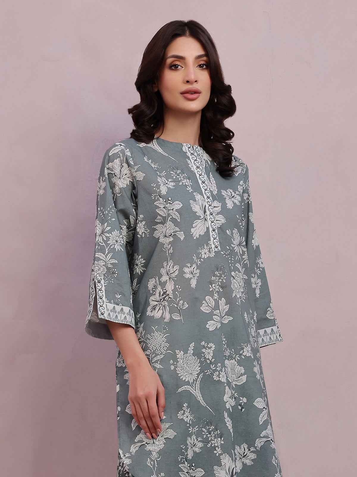 1Pc Printed Pret Kurti Lawn Green - OWKT-2505028
