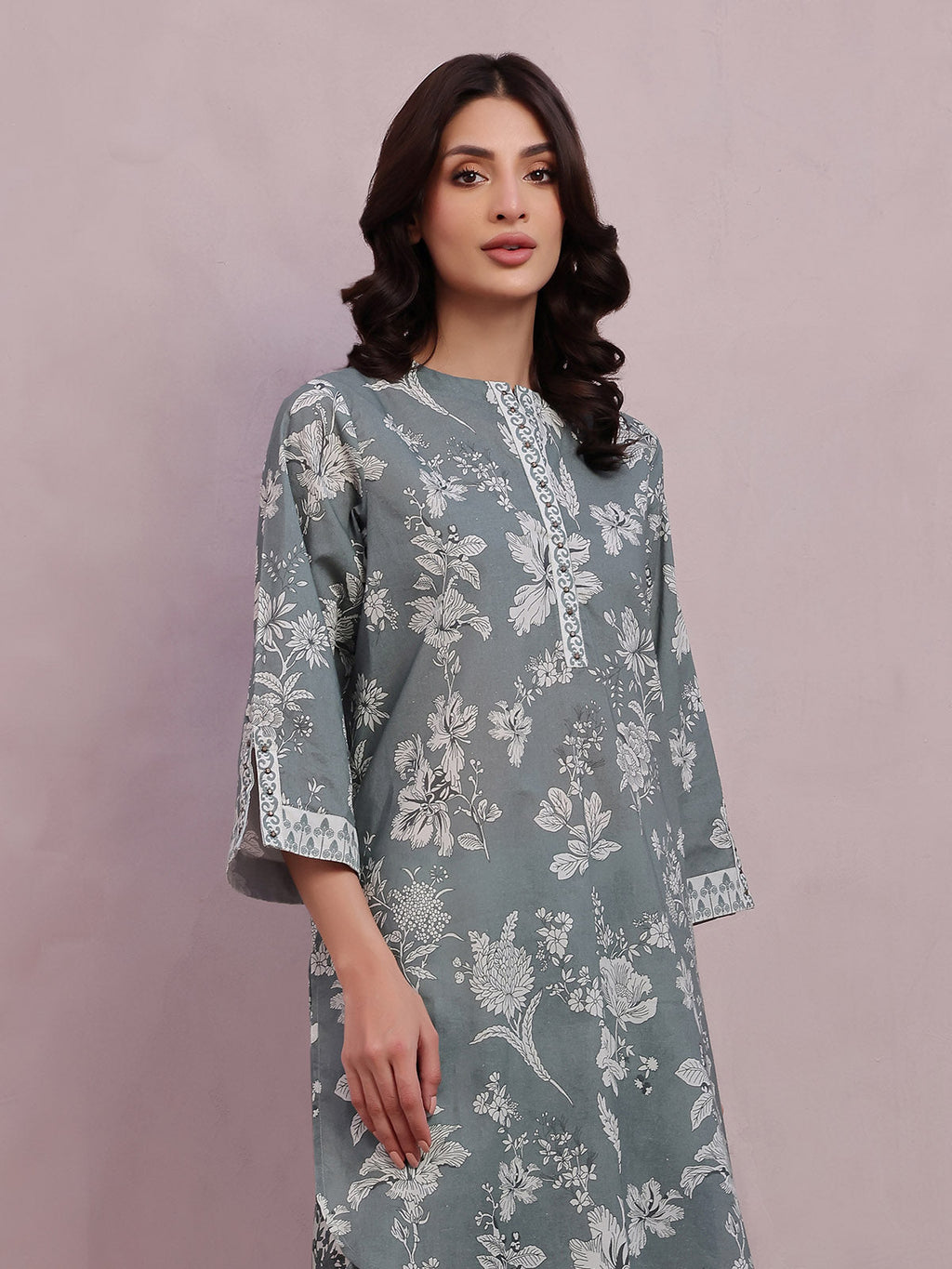 1Pc Printed Pret Kurti Lawn Green - OWKT-2505028