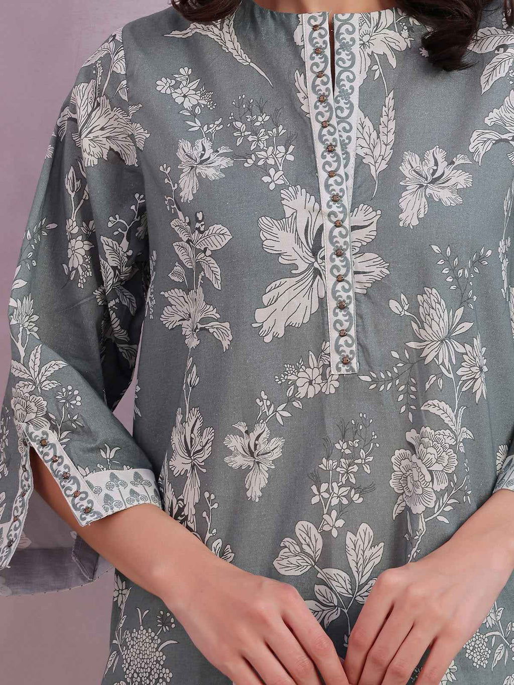 1Pc Printed Pret Kurti Lawn Green - OWKT-2505028