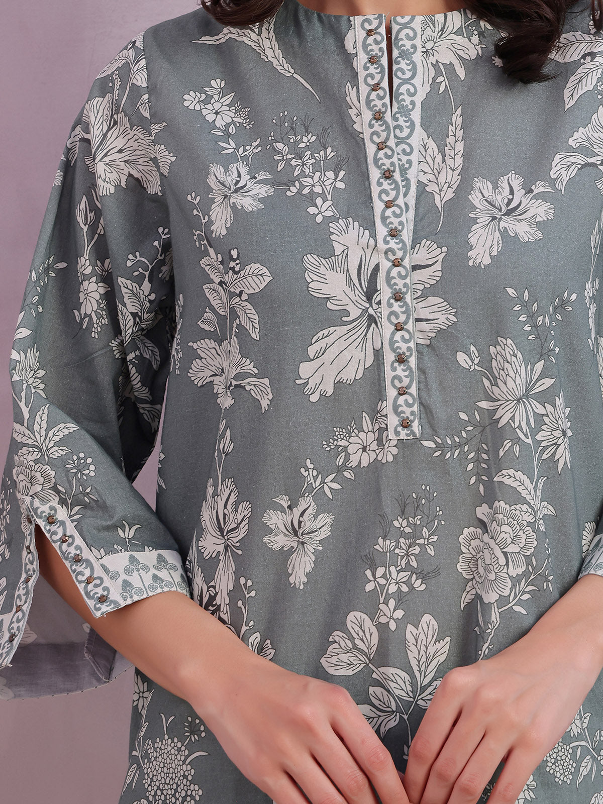 1Pc Printed Pret Kurti Lawn Green - OWKT-2505028