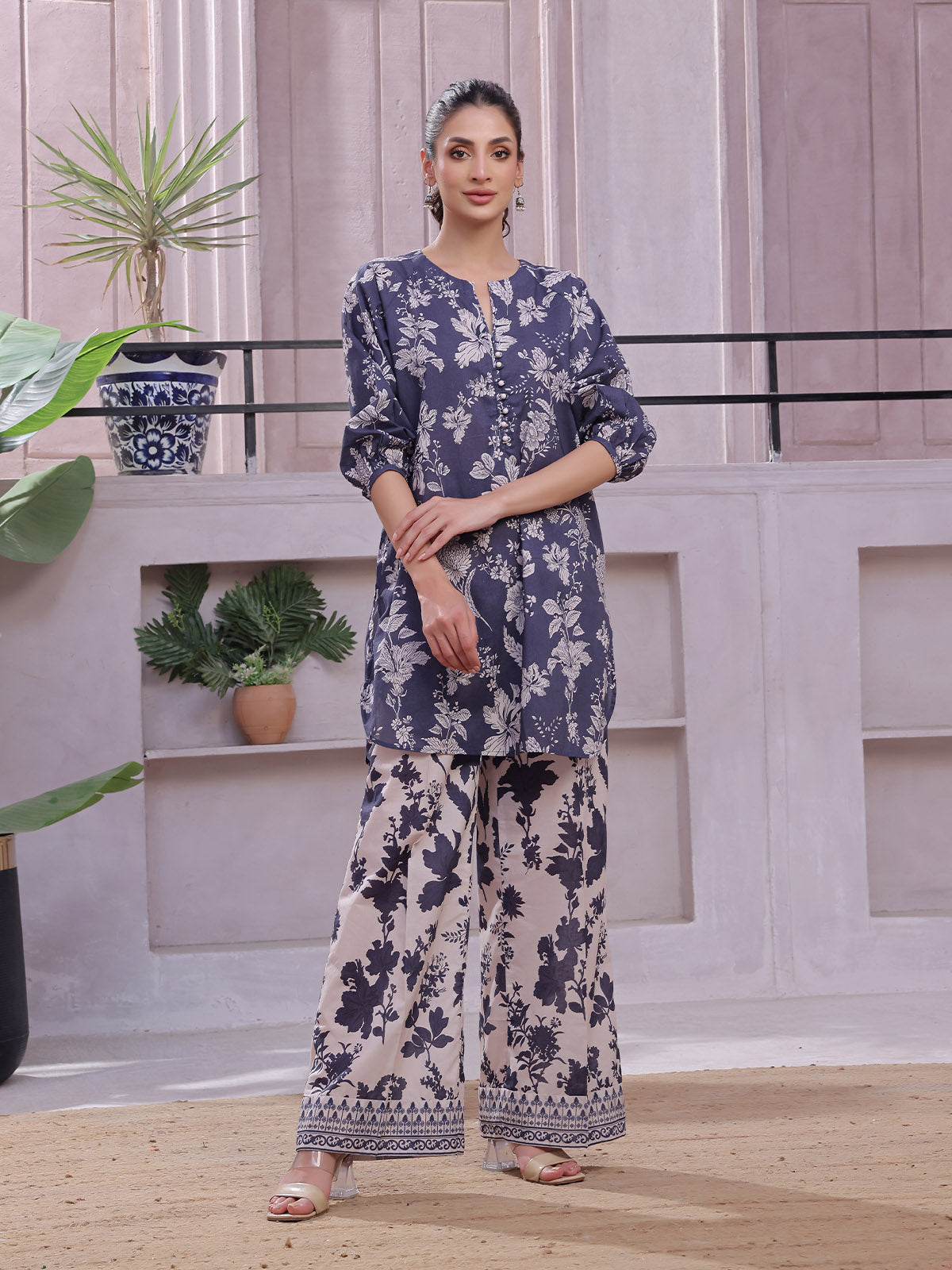 2Pc Printed Pret Shirt Trouser Lawn Blue - OW2P-2505029