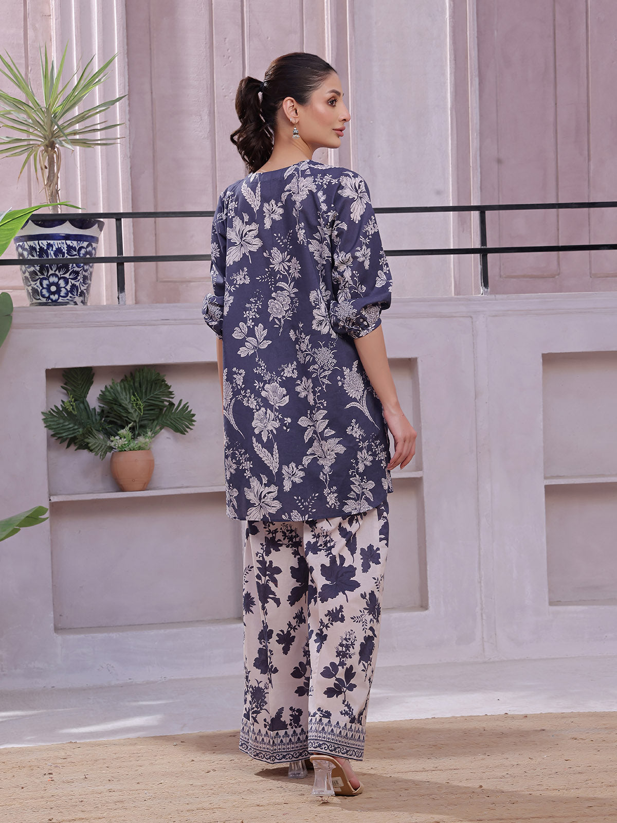 2Pc Printed Pret & Unstitched Shirt Trouser Lawn Blue