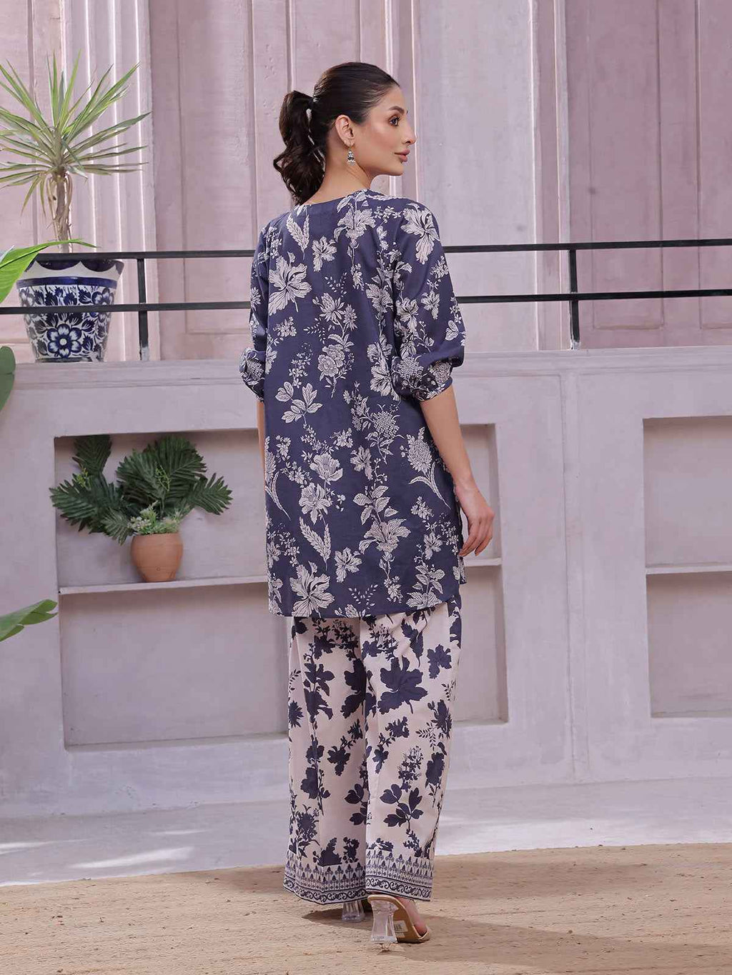 2Pc Printed Pret & Unstitched Shirt Trouser Lawn Blue