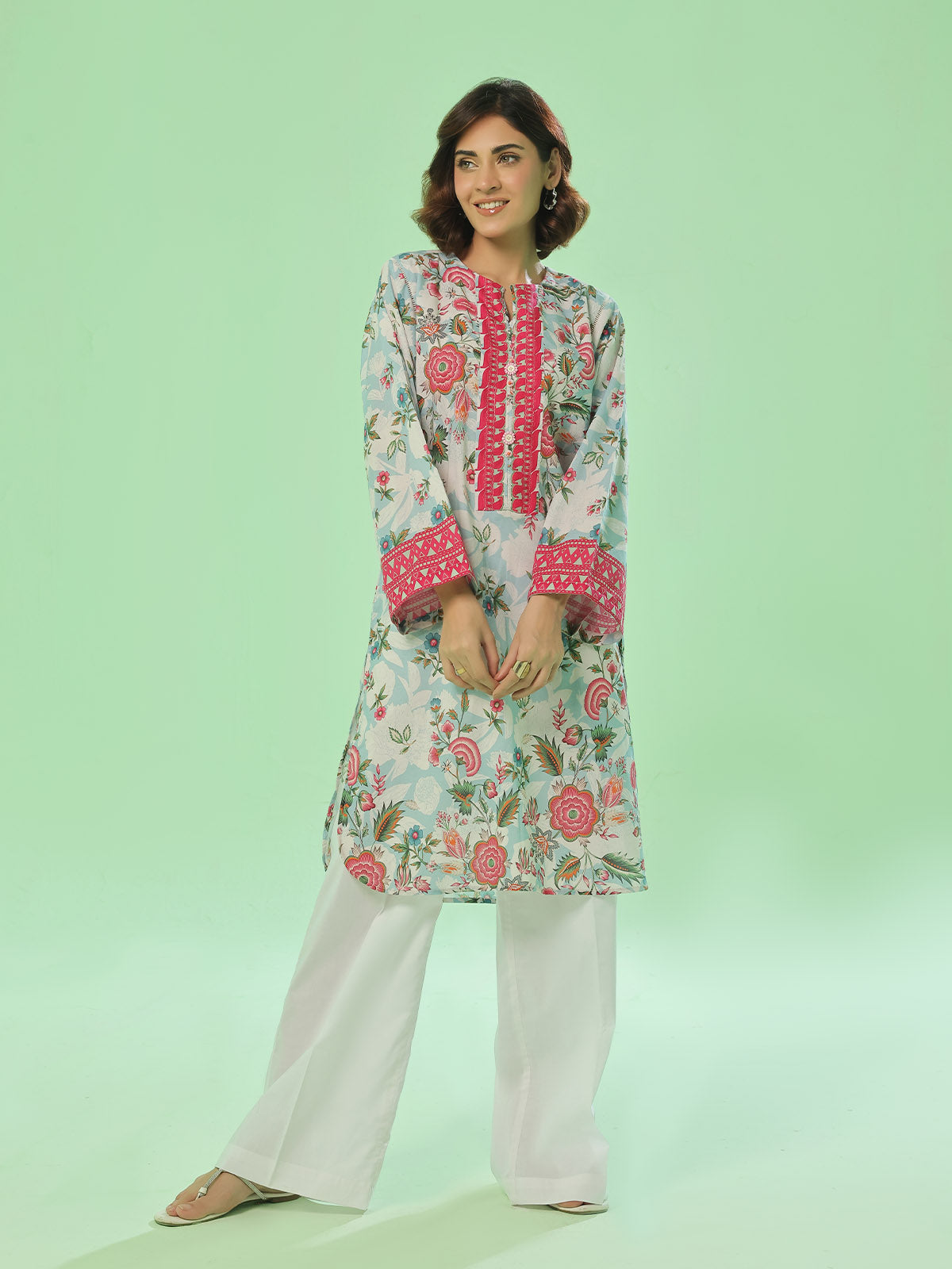 1Pc Printed Pret Kurti Lawn Ferozi - OWKT-2505040