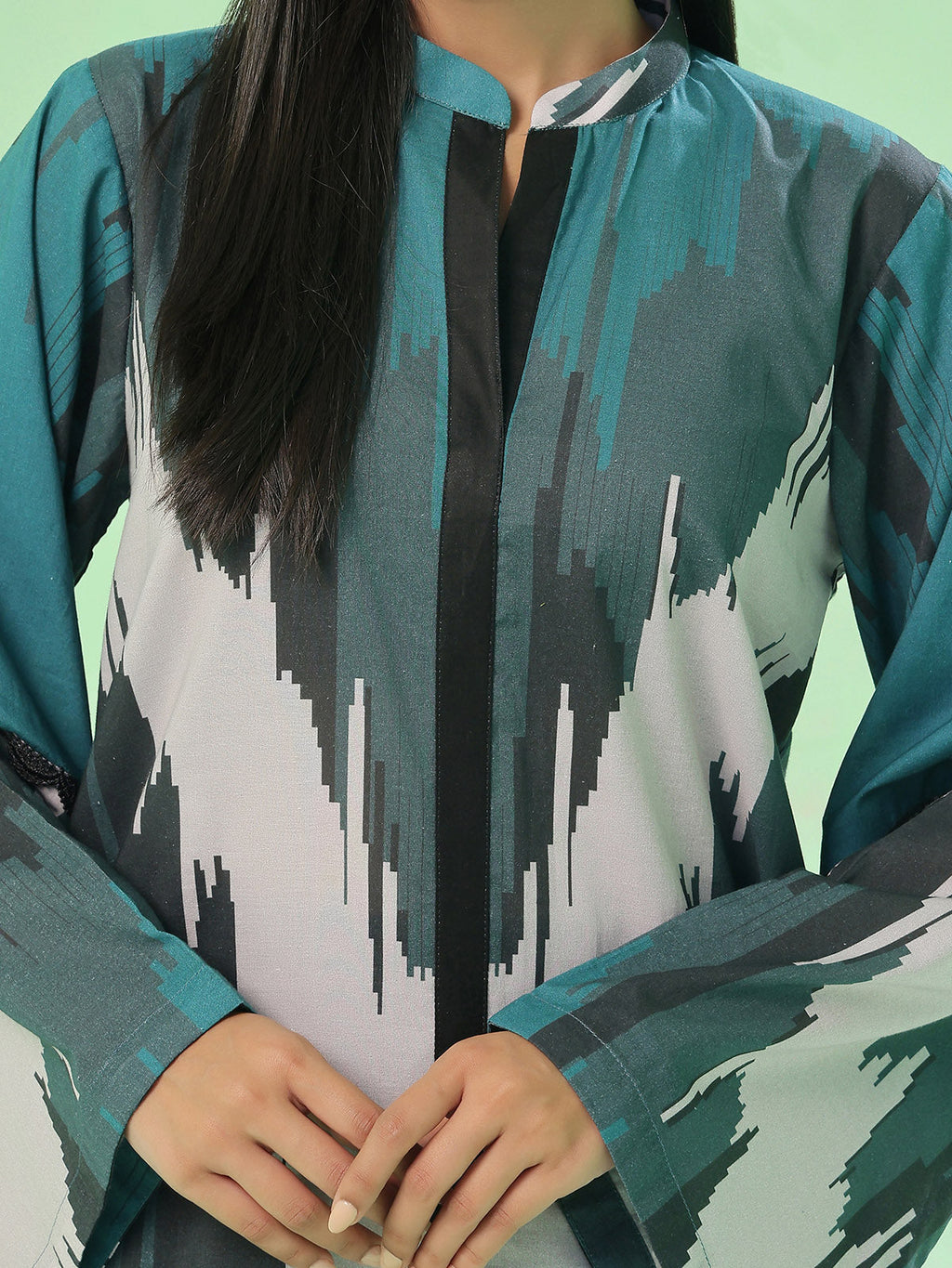 1Pc Printed Pret & Unstitched Kurti Lawn Dark Green