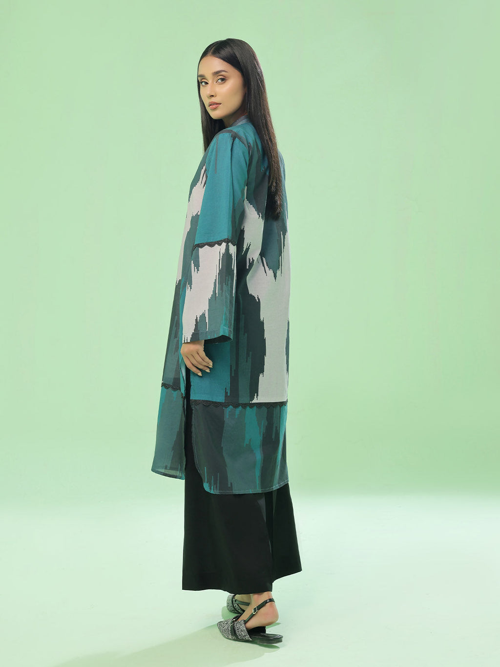 1Pc Printed Unstitched Kurti Lawn Dark Green - OLK-6353-A