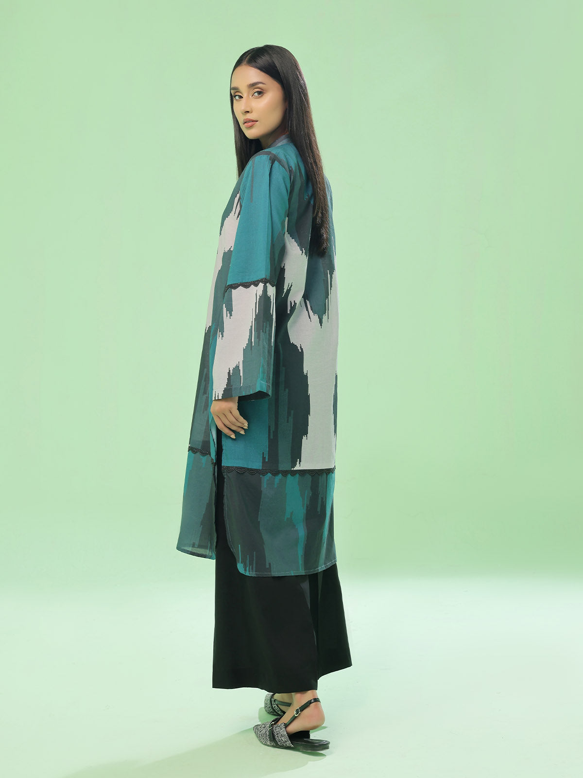 1Pc Printed Pret & Unstitched Kurti Lawn Dark Green