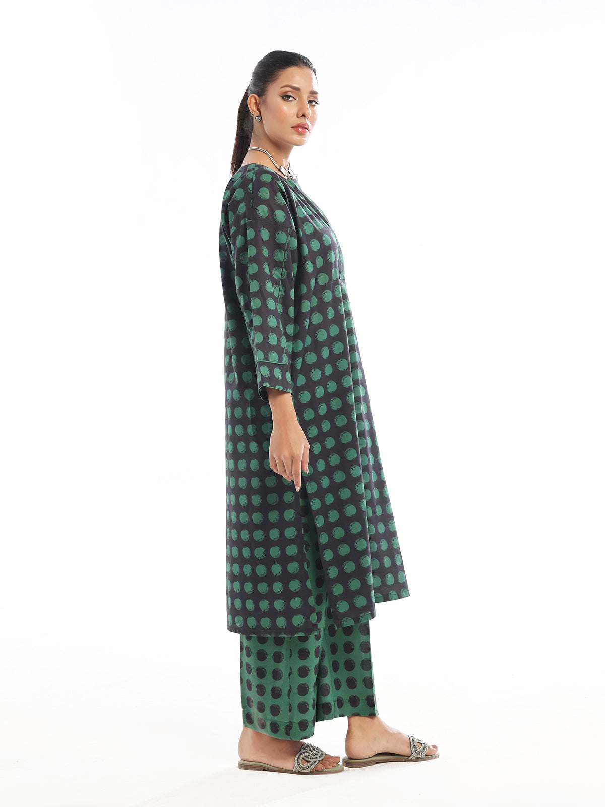 1PC Printed Unstitched Swiss Lawn Green - OLK-6192-A
