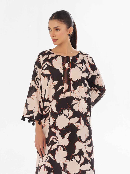 1Pc Printed Unstitched Kurti Swiss Lawn Black - OLK-6283-A