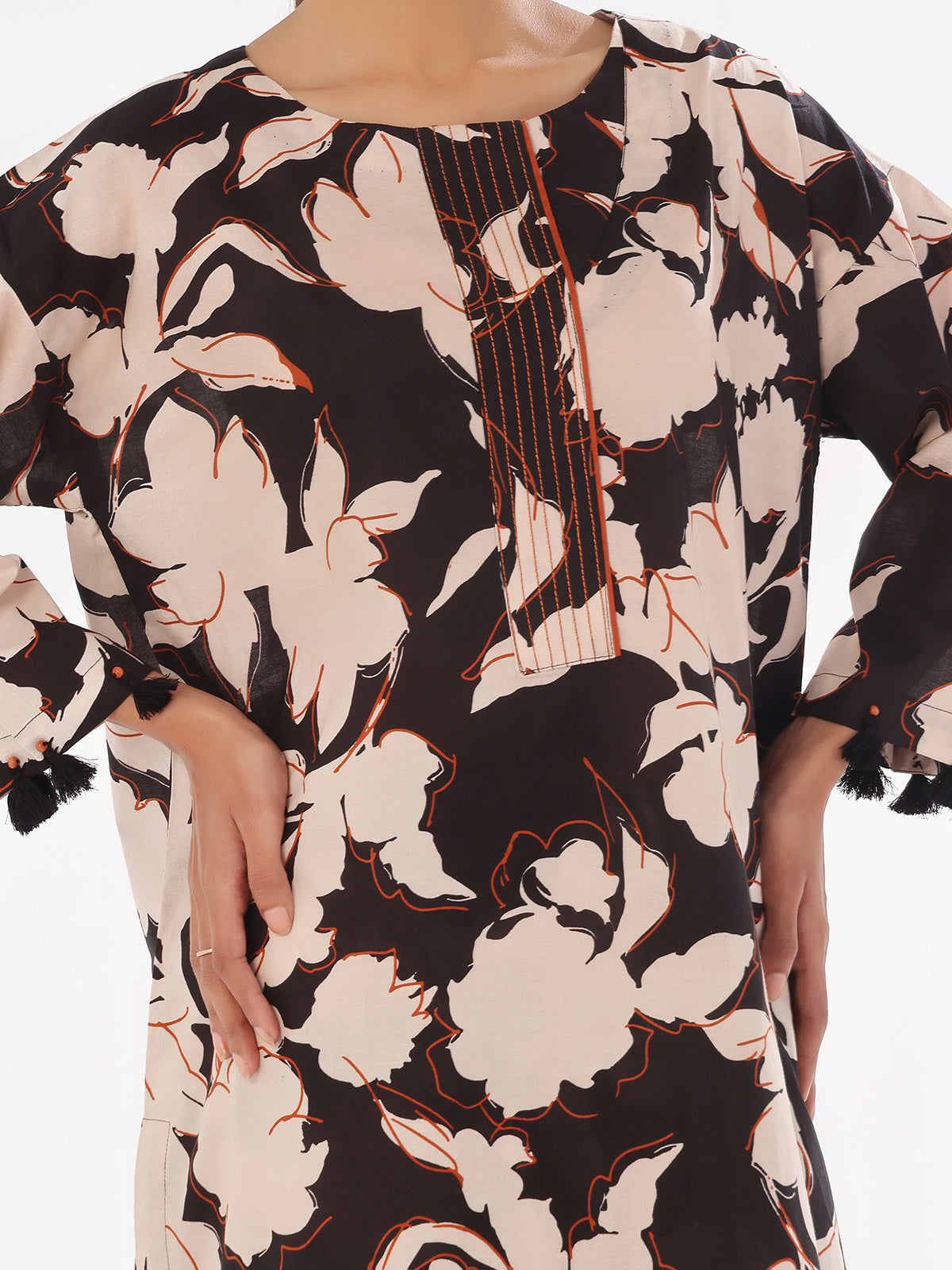 1Pc Printed Unstitched Kurti Swiss Lawn Black - OLK-6283-A