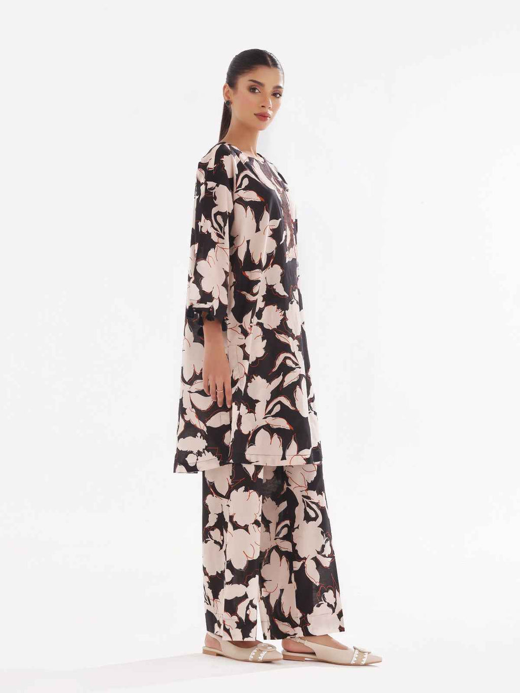 1Pc Printed Unstitched Kurti Swiss Lawn Black - OLK-6283-A