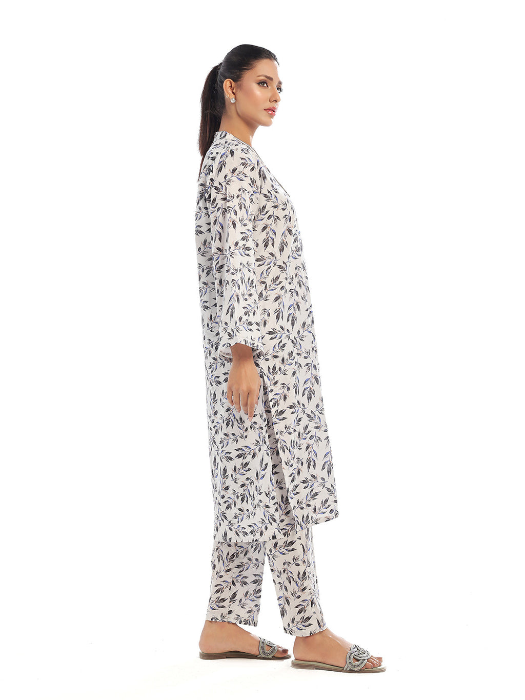 2Pc Printed Pret & Unstitched Shirt Trouser Swiss Lawn Black & White