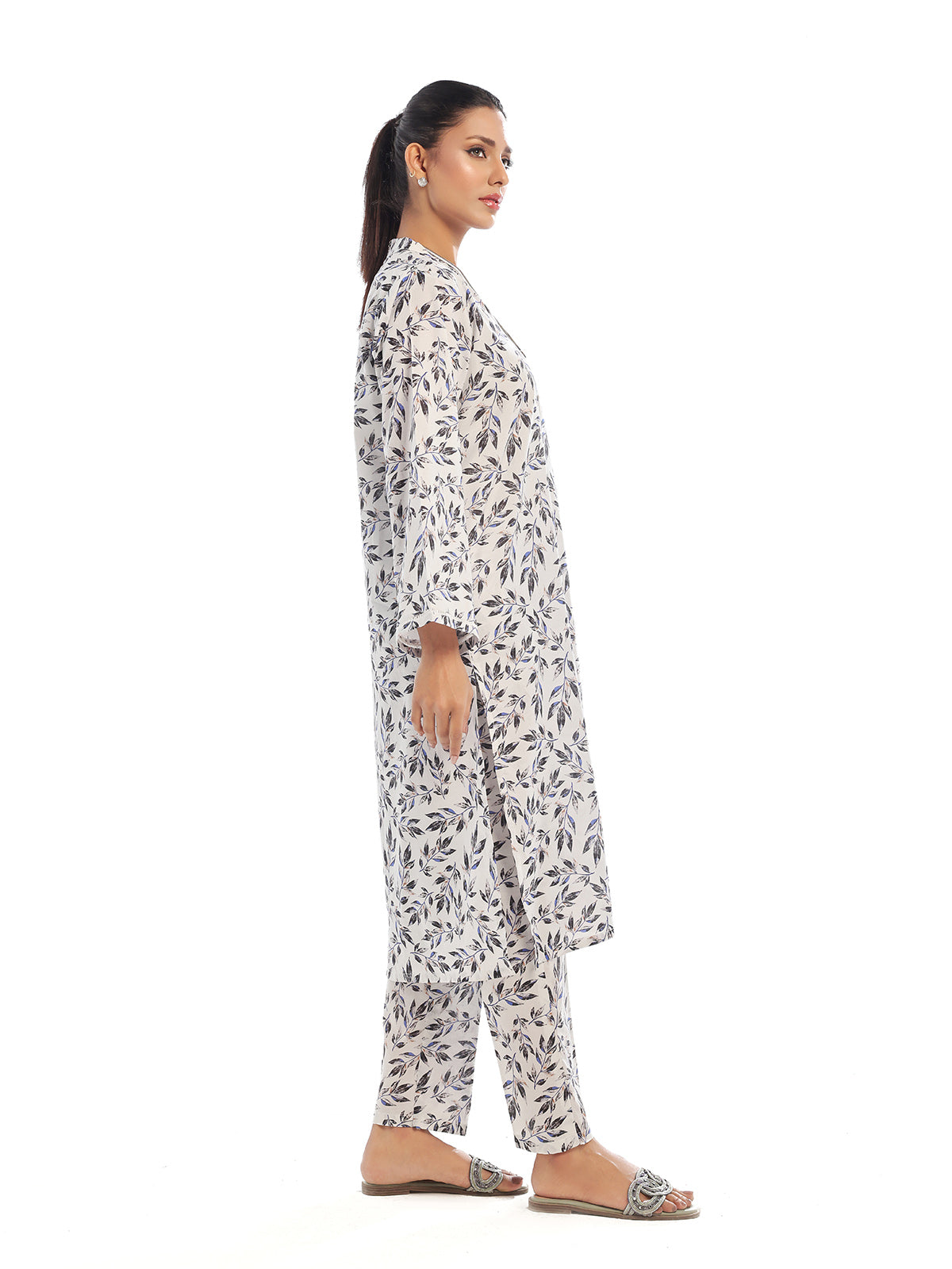 2Pc Printed Pret & Unstitched Shirt Trouser Swiss Lawn Black & White