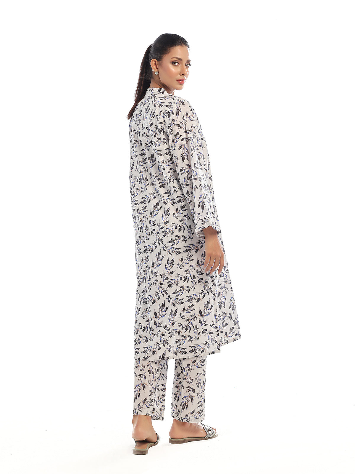 2Pc Printed Pret & Unstitched Shirt Trouser Swiss Lawn Black & White
