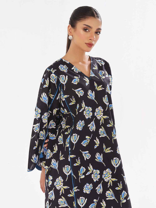 1Pc Printed Unstitched Kurti Swiss Lawn Black - OLK-6290-A
