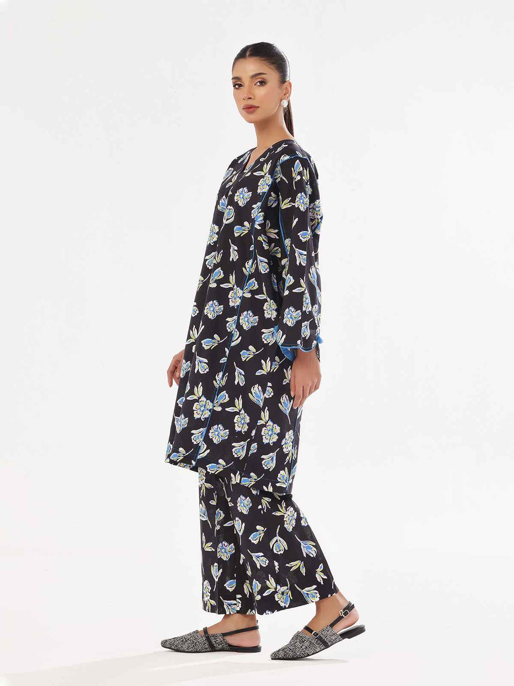 1Pc Printed Unstitched Kurti Swiss Lawn Black - OLK-6290-A