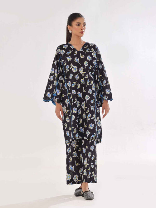 1Pc Printed Unstitched Kurti Swiss Lawn Black - OLK-6290-A