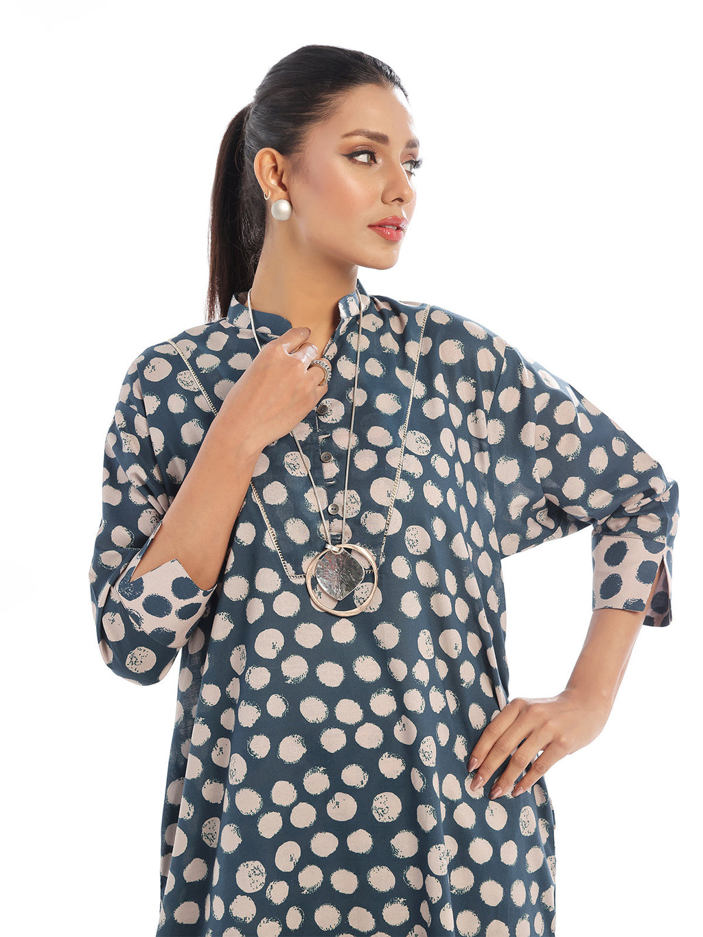 2PCs Printed Unstitched Swiss Lawn Beige & Blue - OL2PT-6292-A