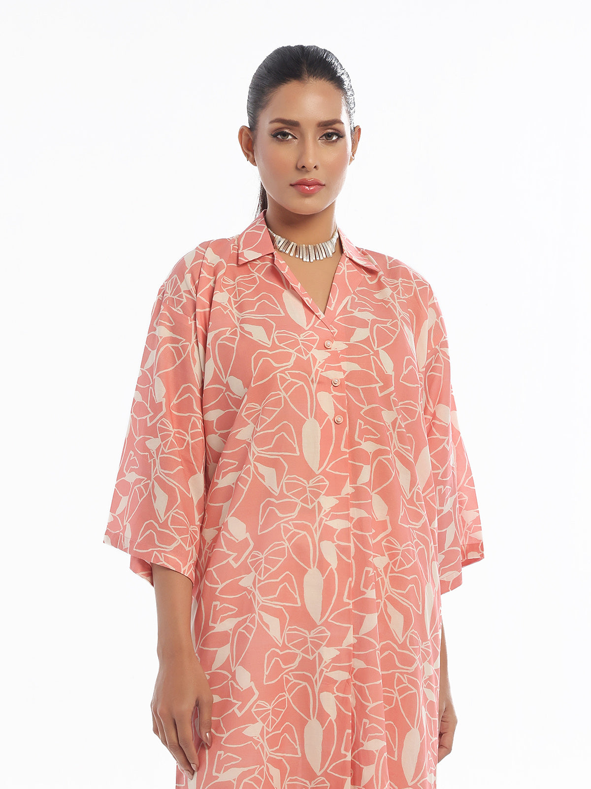 2Pc Printed Pret Shirt Trouser Swiss Lawn Peach - OW2P-2412020