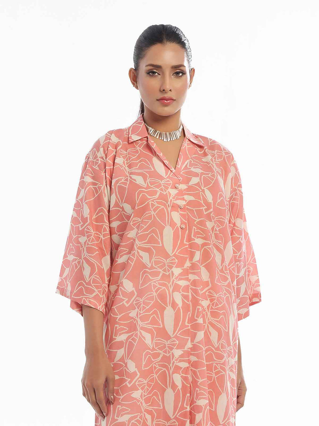 2Pc Printed Pret & Unstitched Shirt Trouser Swiss Lawn Peach