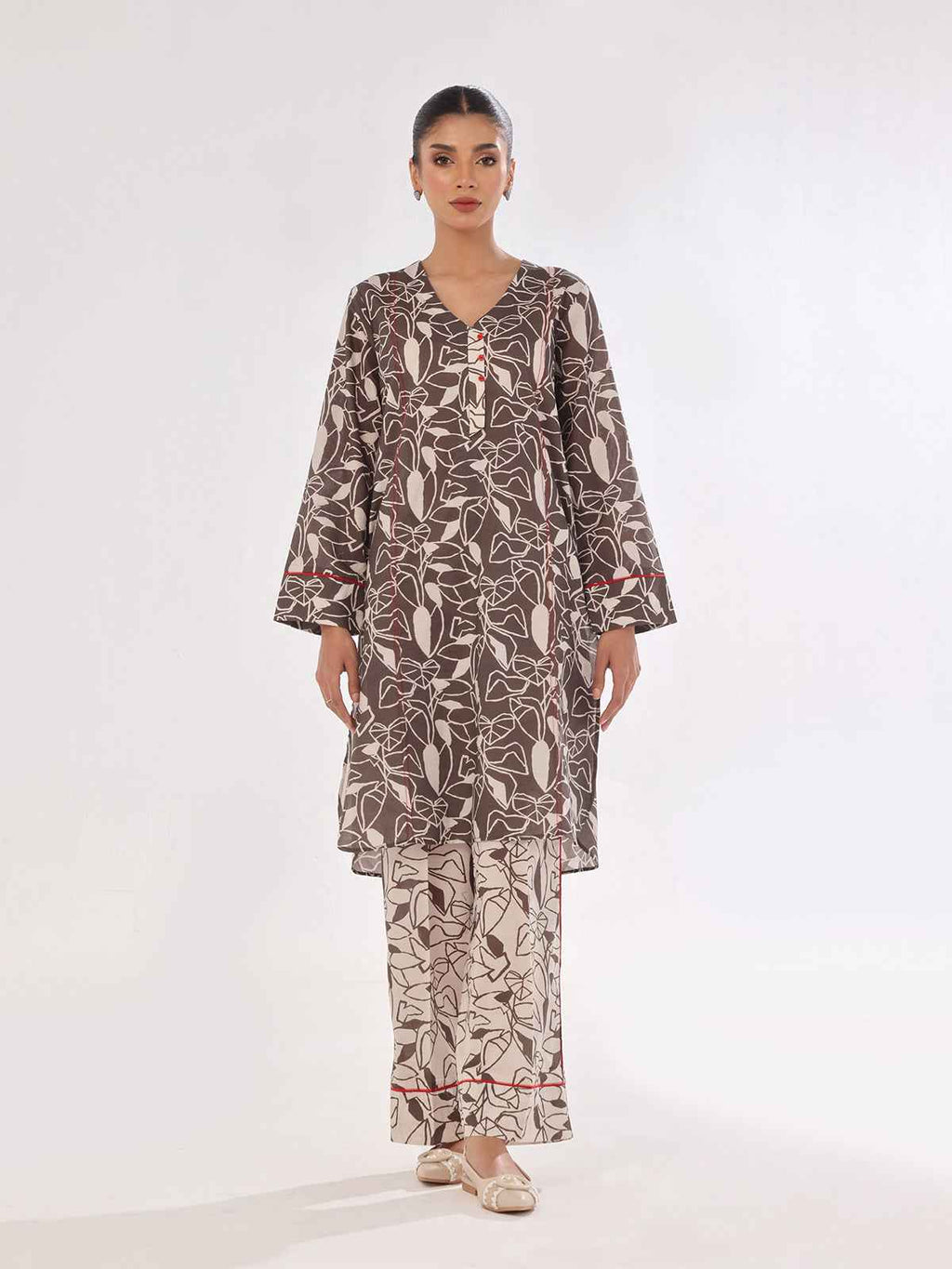 2Pc Printed Pret & Unstitched Shirt Trouser Swiss Lawn Grey