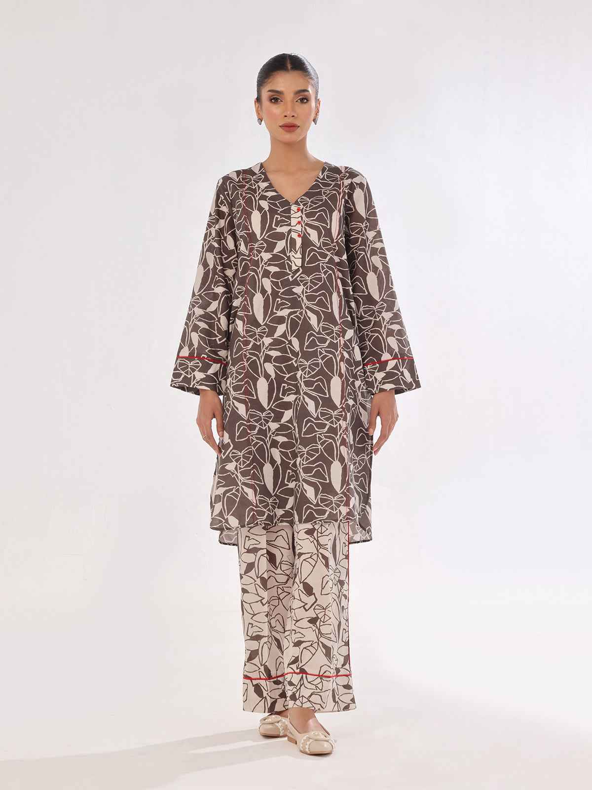 2Pc Printed Pret & Unstitched Shirt Trouser Swiss Lawn Grey