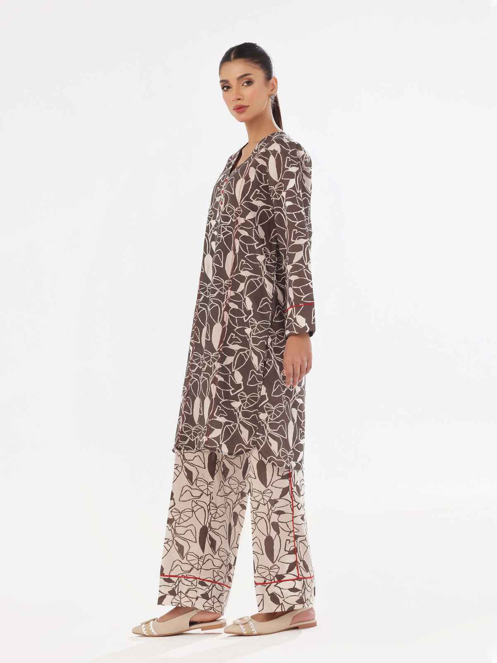 2Pc Printed Pret & Unstitched Shirt Trouser Swiss Lawn Grey