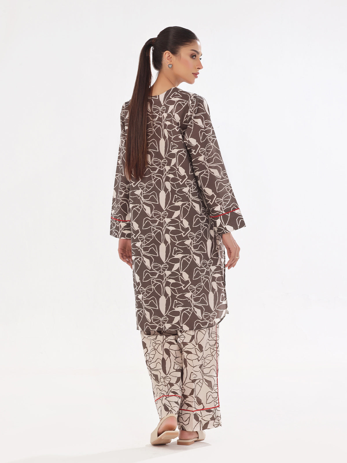 2Pc Printed Pret & Unstitched Shirt Trouser Swiss Lawn Grey
