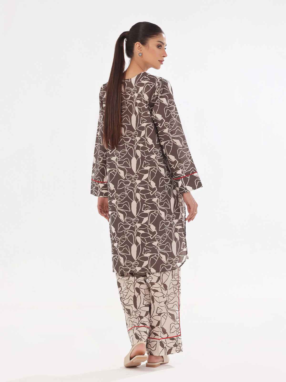 2Pc Printed Pret & Unstitched Shirt Trouser Swiss Lawn Grey