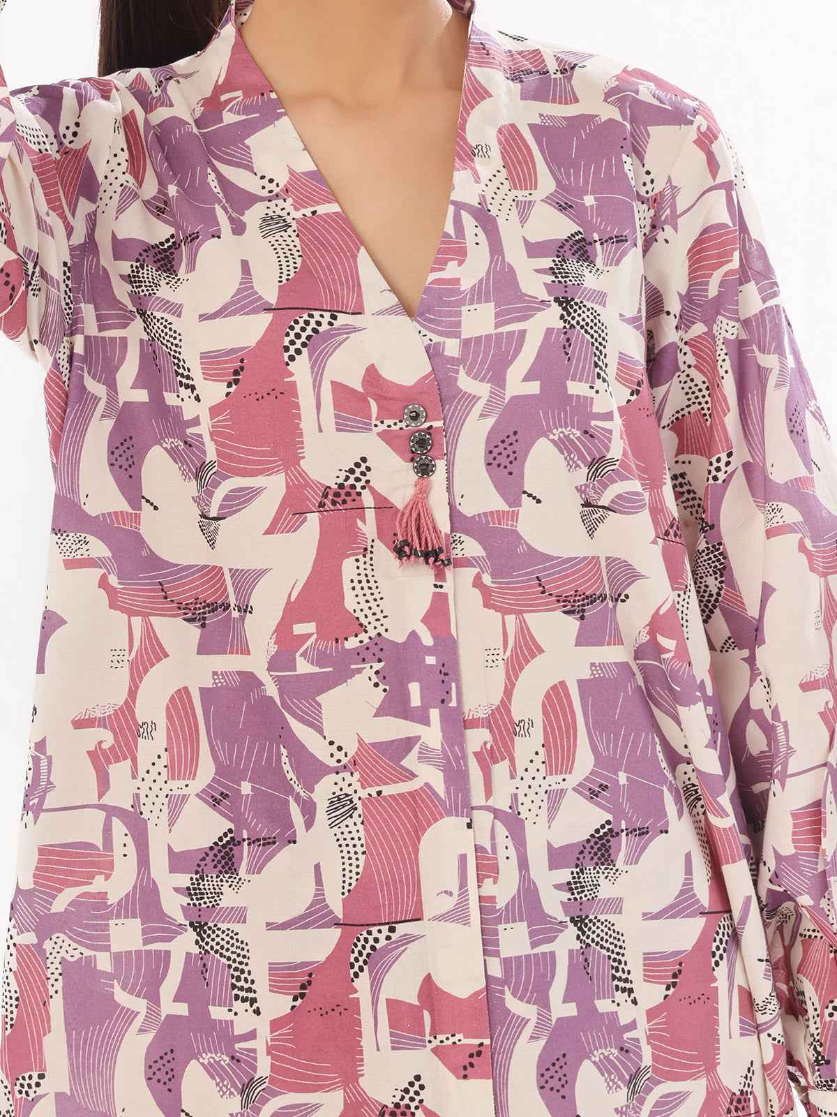 1Pc Printed Unstitched Kurti Swiss Lawn Purple - OLK-6306-A