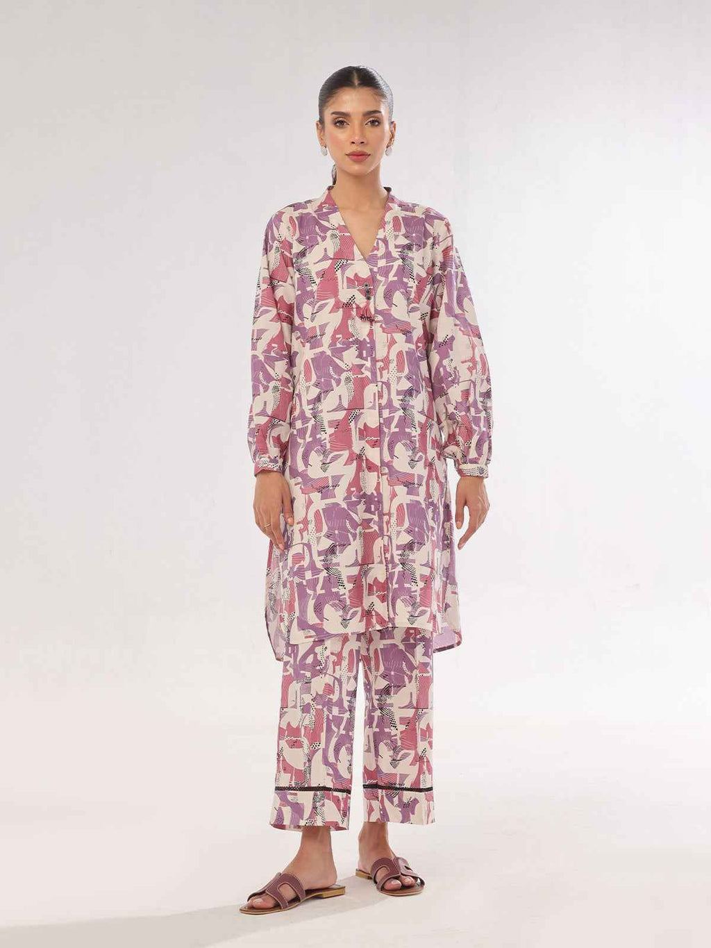 1Pc Printed Unstitched Kurti Swiss Lawn Purple - OLK-6306-A