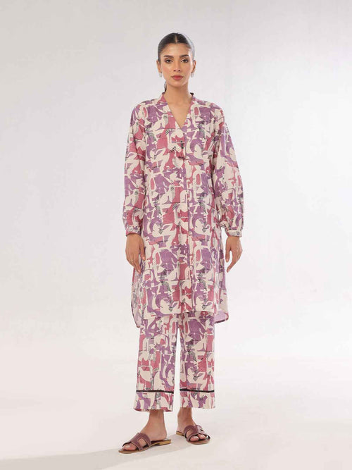 1Pc Printed Unstitched Kurti Swiss Lawn Purple - OLK-6306-A