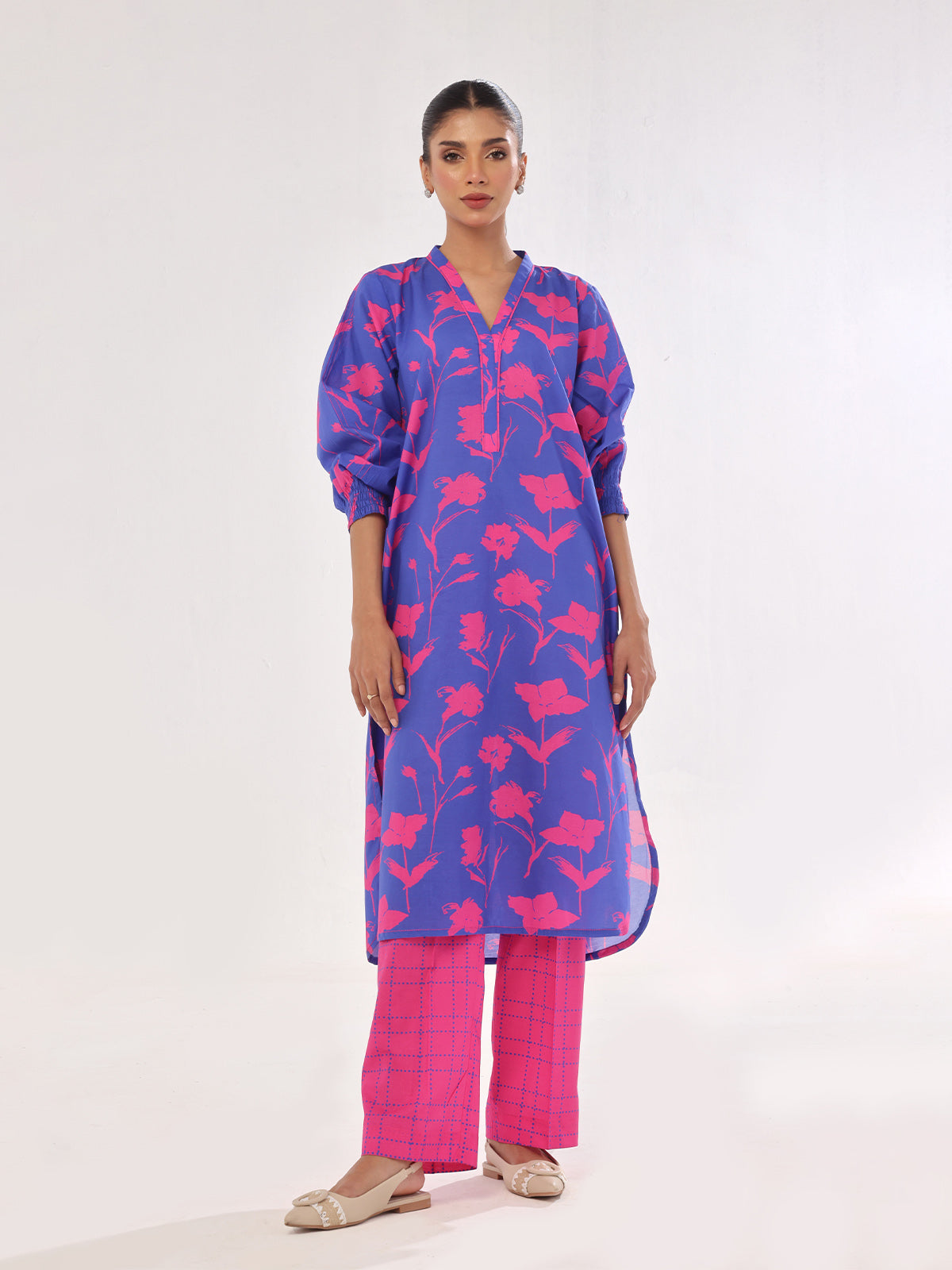 2Pc Printed Unstitched Swiss Lawn Pink - OL2PT-6308-A