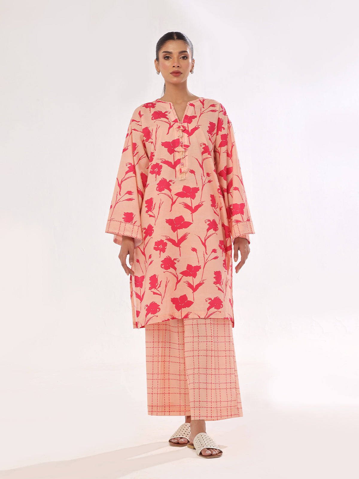 2Pc Printed Pret Shirt Trouser Swiss Lawn Peach - OW2P-2412005