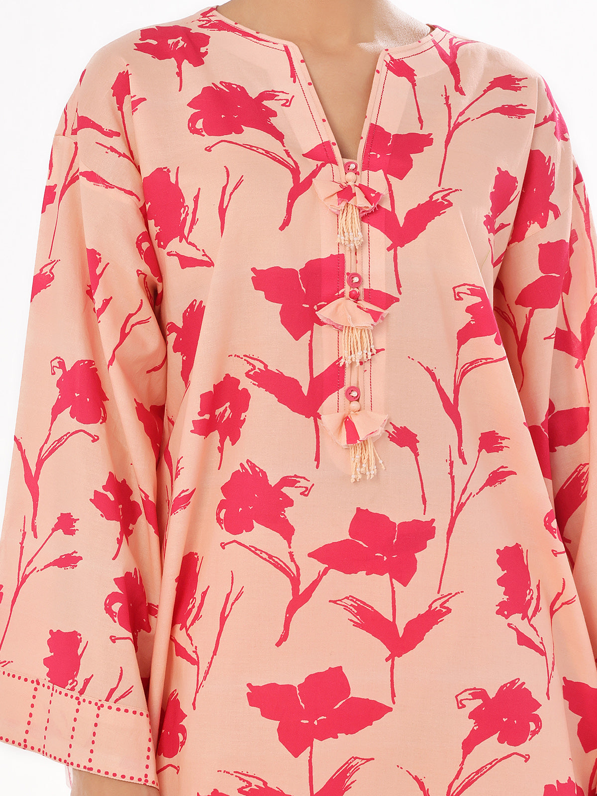 2Pc Printed Pret Shirt Trouser Swiss Lawn Peach - OW2P-2412005