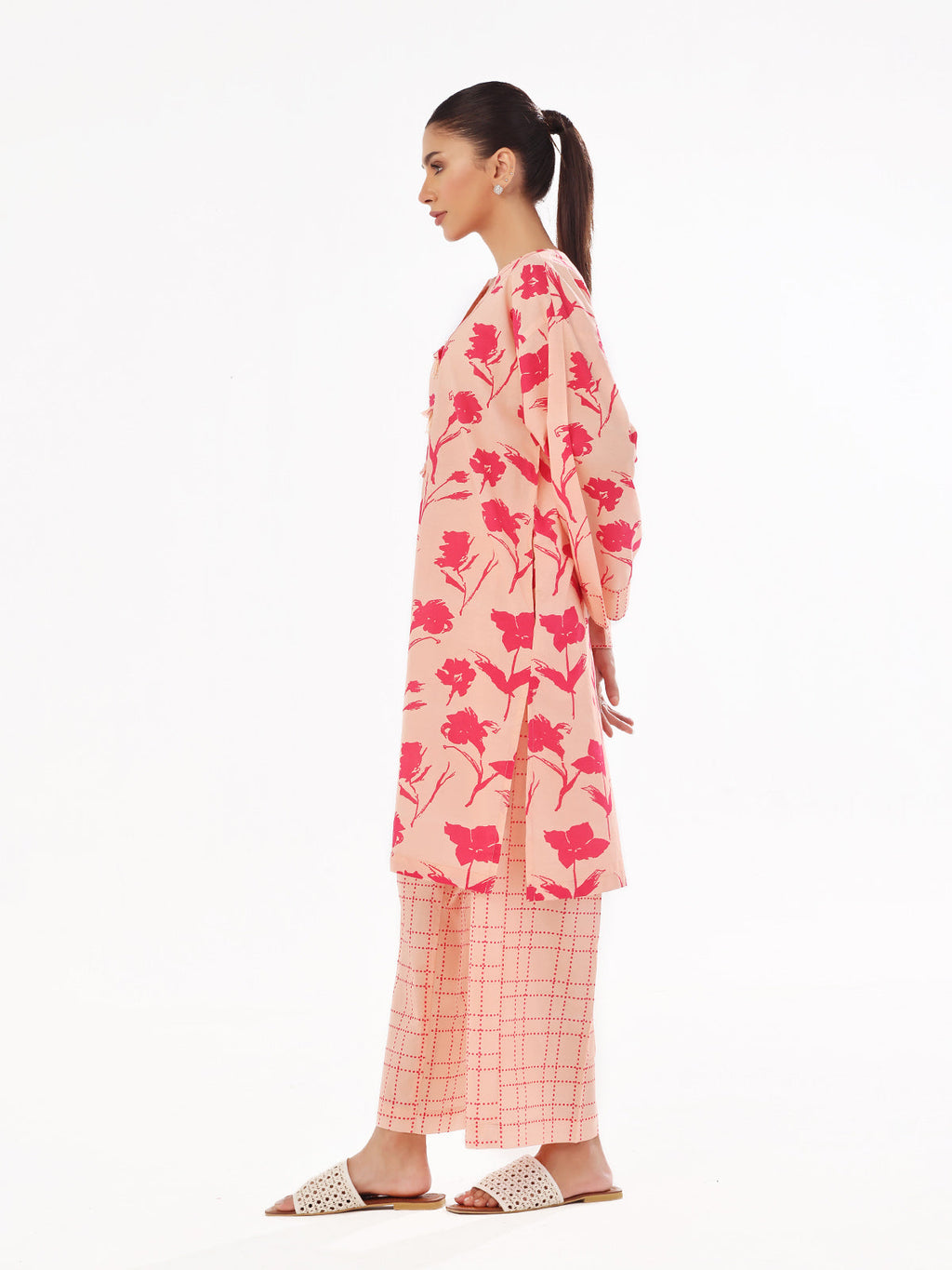 2Pc Printed Pret & Unstitched Shirt Trouser Swiss Lawn Peach