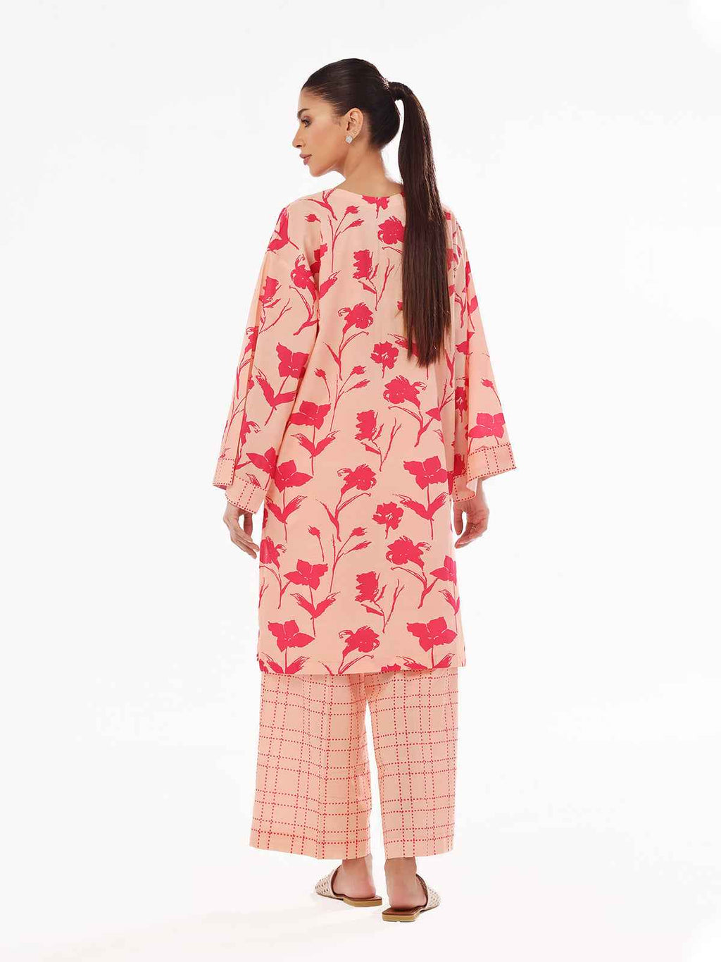 2Pc Printed Pret & Unstitched Shirt Trouser Swiss Lawn Peach