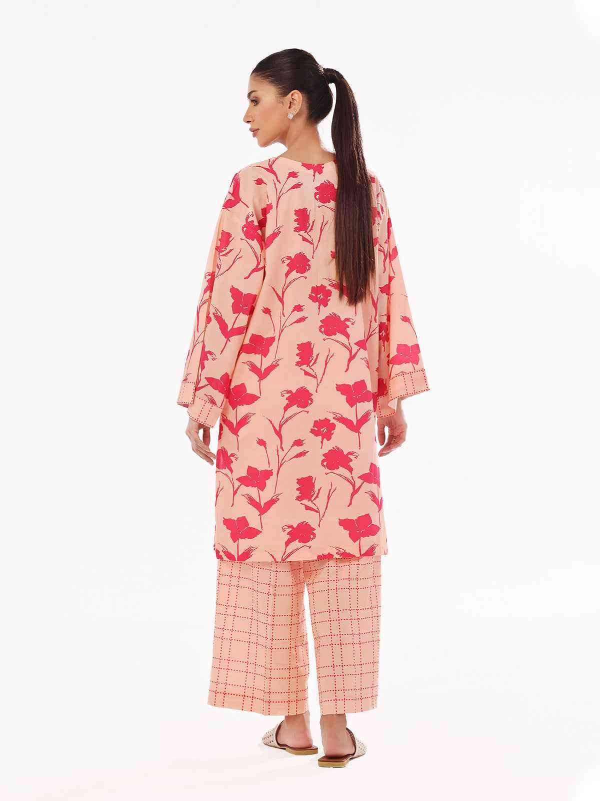 2Pc Printed Pret & Unstitched Shirt Trouser Swiss Lawn Peach