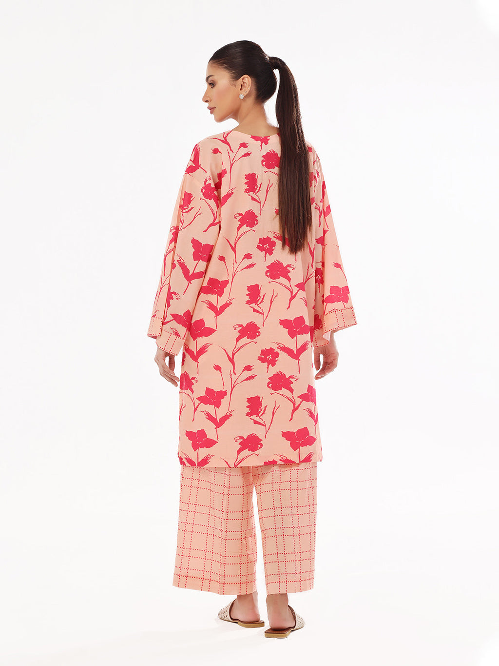 2Pc Printed Pret Shirt Trouser Swiss Lawn Peach - OW2P-2412005