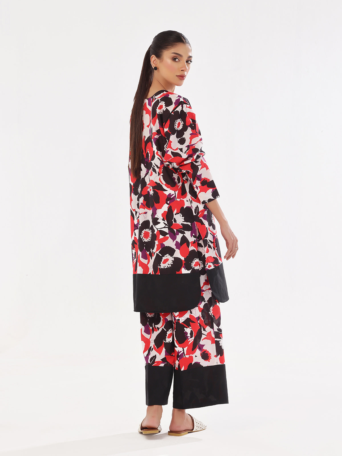 2Pc Printed Unstitched Swiss Lawn Black & Red - OL2PT-6309-A
