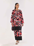 2Pc Printed Pret & Unstitched Shirt Trouser Swiss Lawn Black & Red