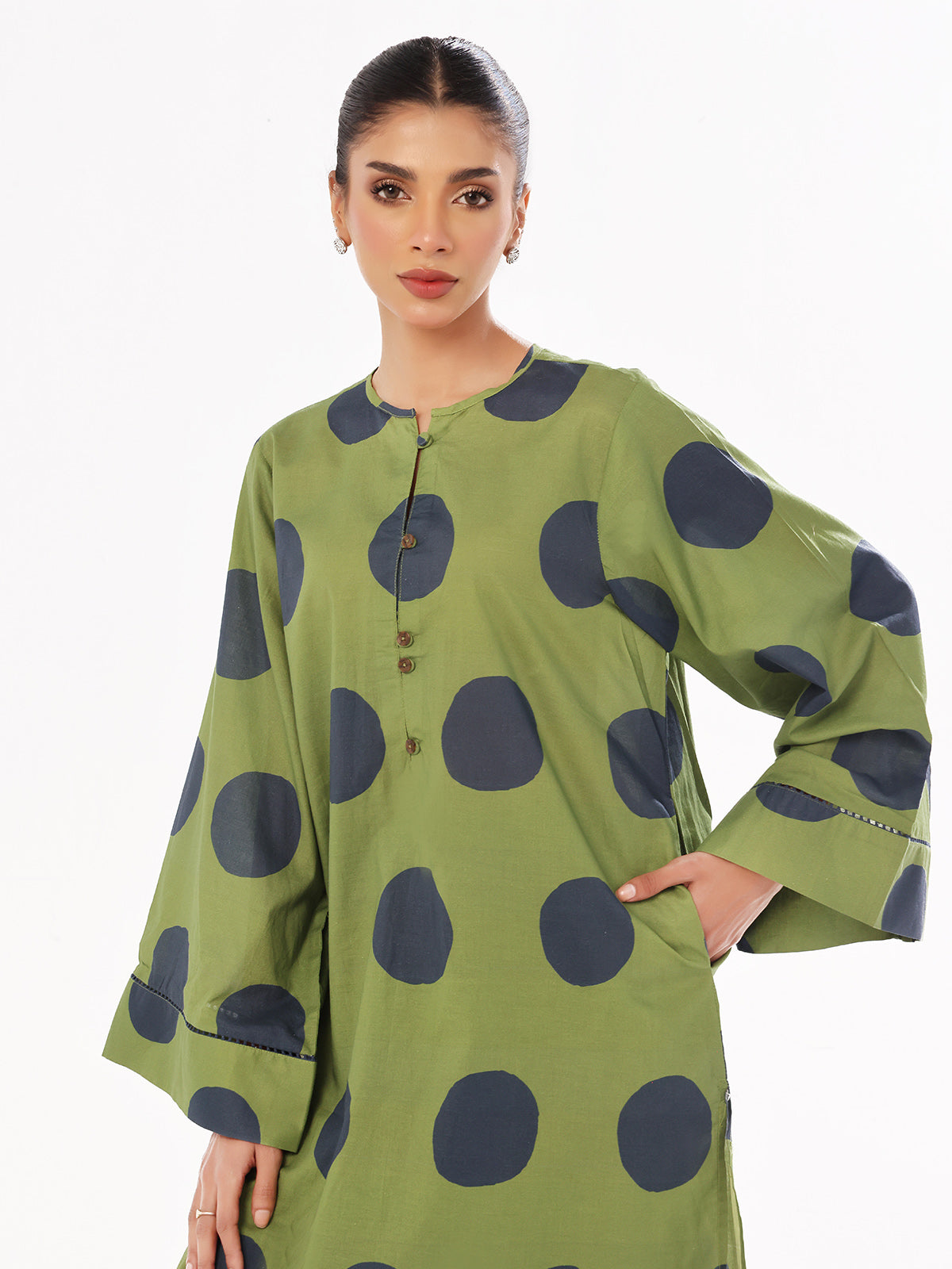 2Pc Printed Pret Shirt Trouser Swiss Lawn Green - OW2P-2412004