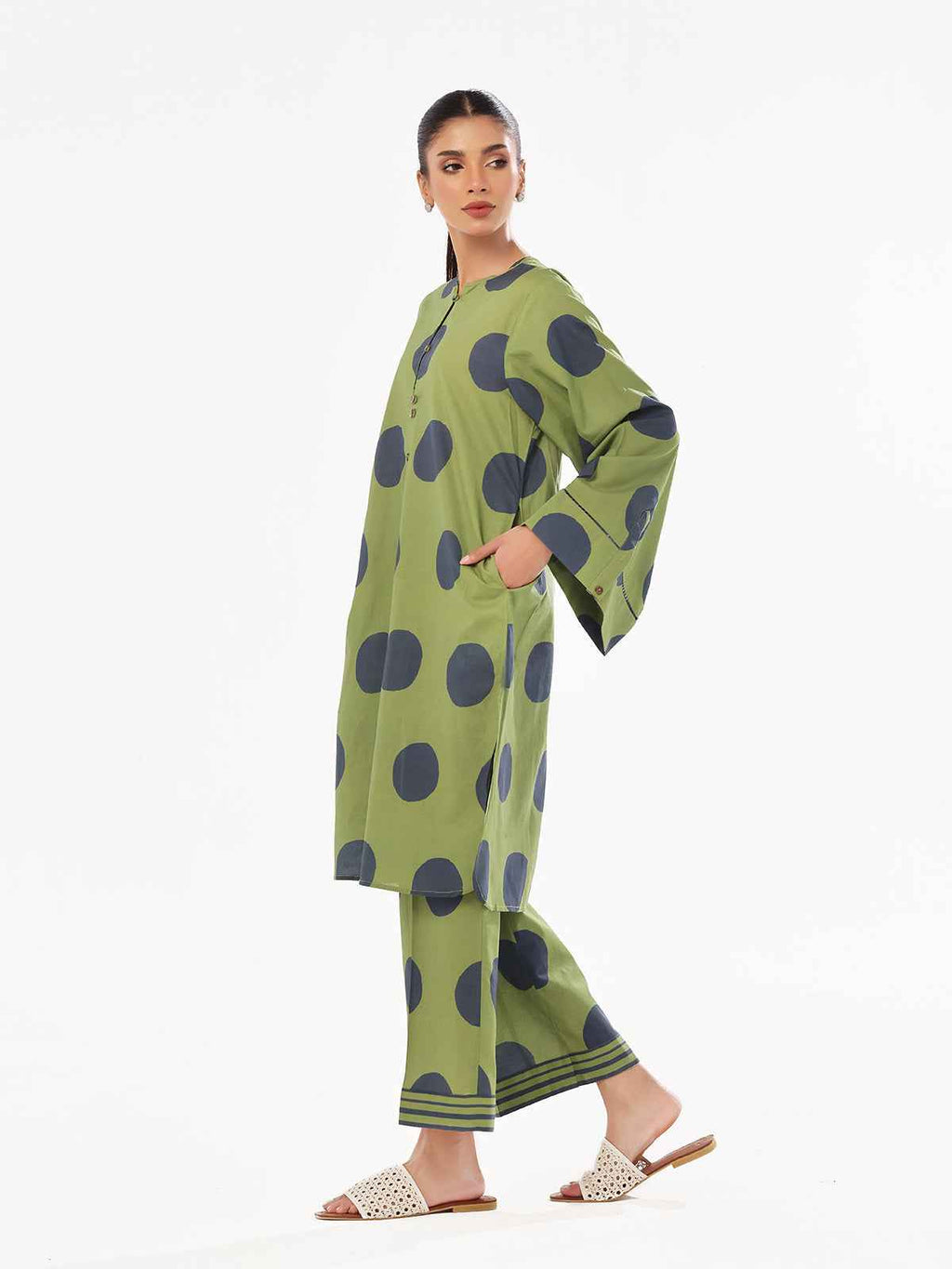 2Pc Printed Pret & Unstitched Shirt Trouser Swiss Lawn Green