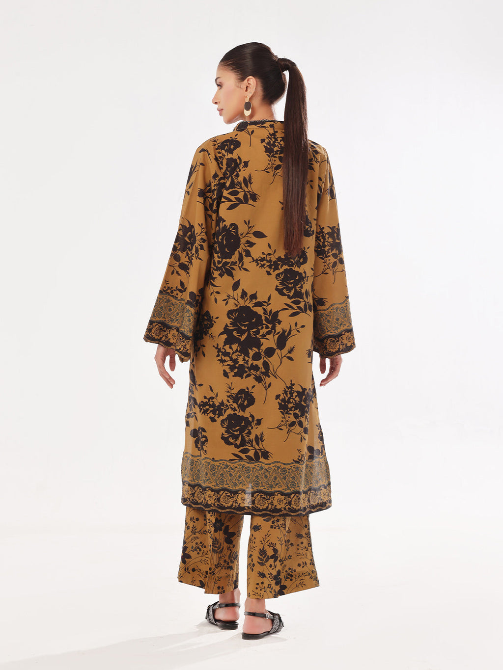 1Pc Printed Unstitched Kurti Swiss Lawn Mustard - OLK-6314-A