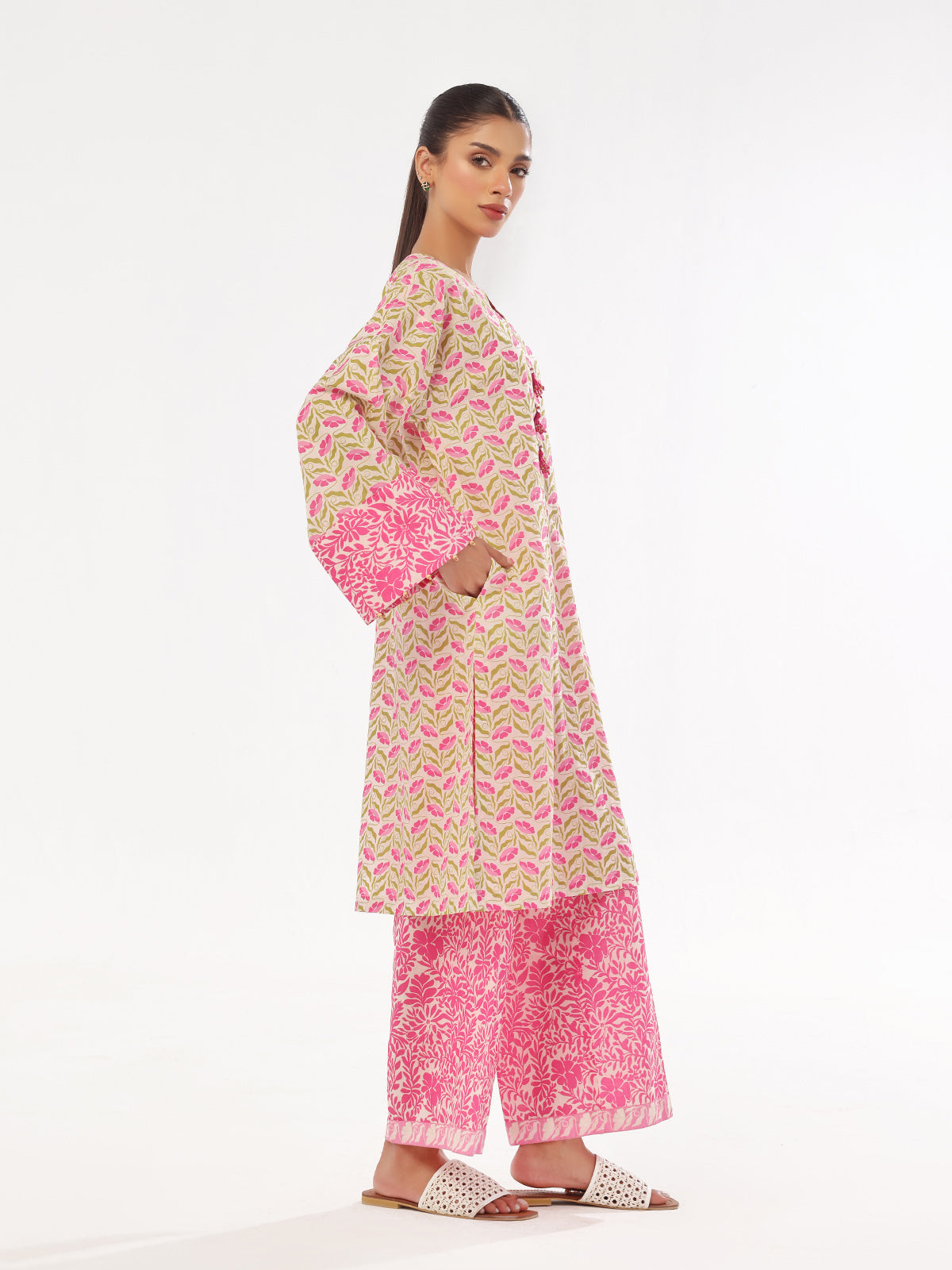 2Pc Printed Unstitched Lawn Pink - OL2PT-6325-A