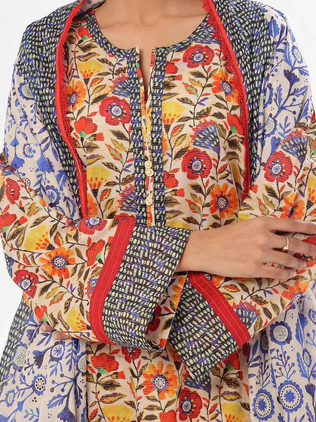 3Pc Printed Pret & Unstitched Suit Masoori Lawn Blue